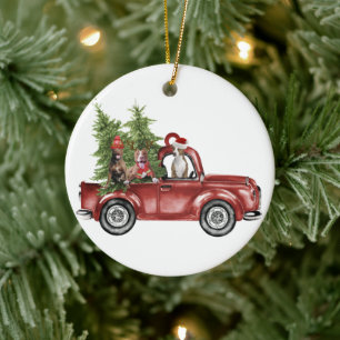 Pitbuli auf dem Auto Weihnachtsgeschenk Weihnachte Keramik Ornament