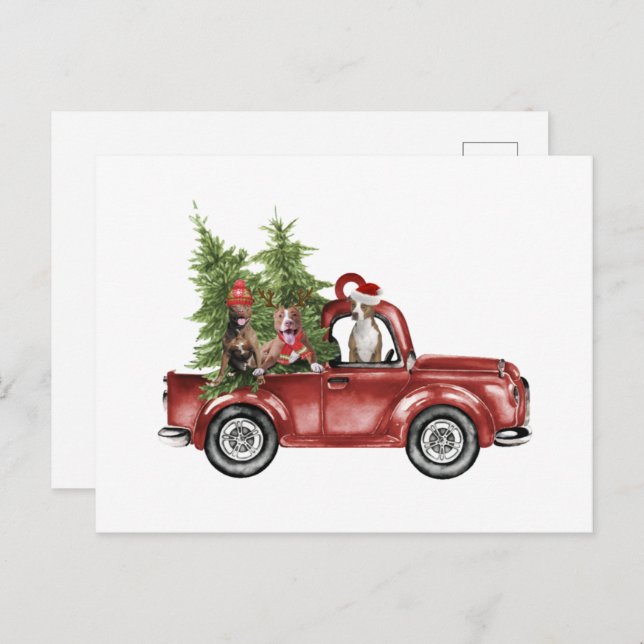 Pitbuli auf dem Auto Weihnachtsgeschenk Weihnachte Postkarte (Vorne/Hinten)