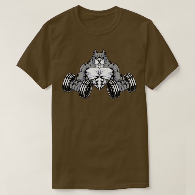 Pitbuli bei Bodybuilding mit Dumbells T-Shirt (Design vorne)