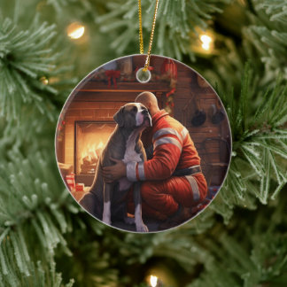 Pitbuli Feuerwehrweihnacht, Geschenk für Hundefreu Keramik Ornament