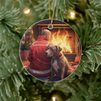 Pitbuli Feuerwehrweihnacht, Geschenk für Hundefreu Keramik Ornament