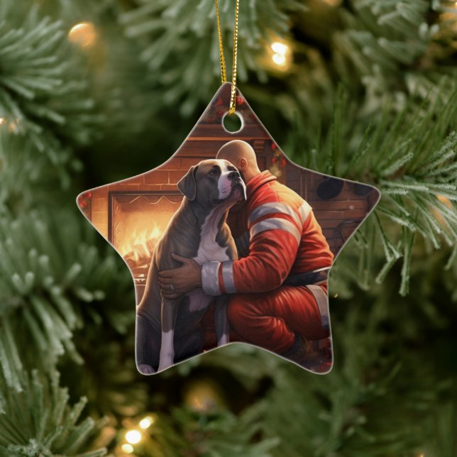 Pitbuli Feuerwehrweihnacht, Geschenk für Hundefreu Keramik Ornament (Baum)