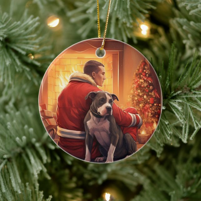 Pitbuli Feuerwehrweihnacht, Geschenk für Hundefreu Keramik Ornament (Baum)