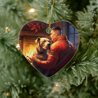 Pitbuli Feuerwehrweihnacht, Geschenk für Hundefreu Keramik Ornament
