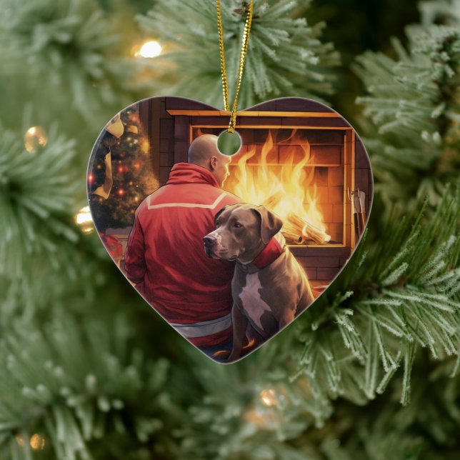 Pitbuli Feuerwehrweihnacht, Geschenk für Hundefreu Keramik Ornament (Baum)