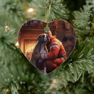 Pitbuli Feuerwehrweihnacht, Geschenk für Hundefreu Keramik Ornament