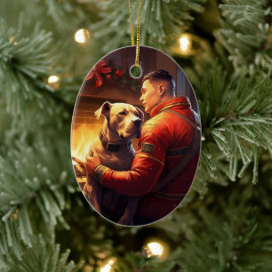 Pitbuli Feuerwehrweihnacht, Geschenk für Hundefreu Keramik Ornament