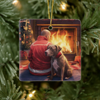Pitbuli Feuerwehrweihnacht, Geschenk für Hundefreu Keramikornament