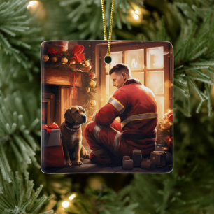 Pitbuli Feuerwehrweihnacht, Geschenk für Hundefreu Keramikornament