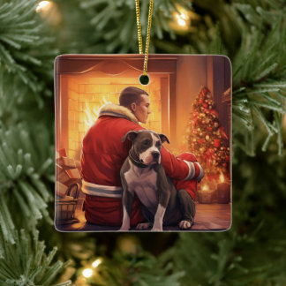 Pitbuli Feuerwehrweihnacht, Geschenk für Hundefreu Keramikornament