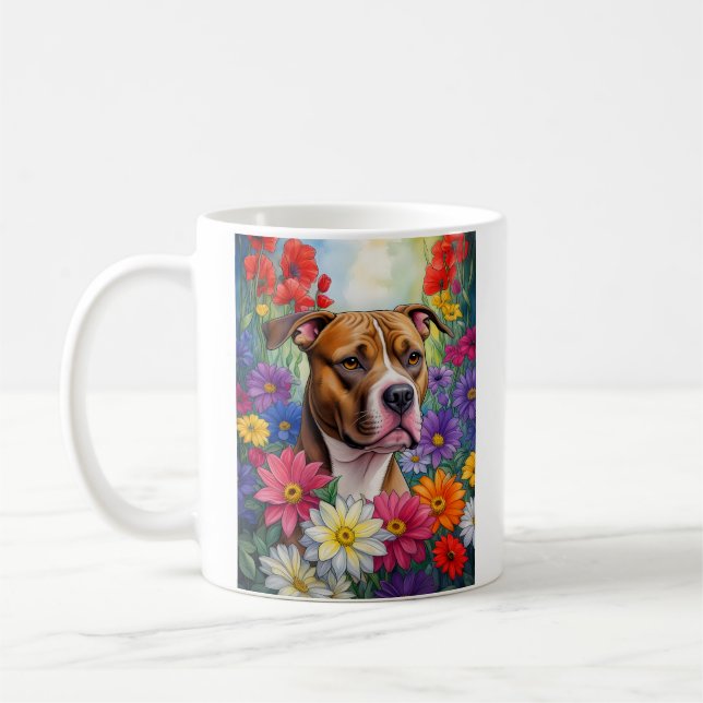 Pitbuli im Blumengarten Kaffeetasse (Links)