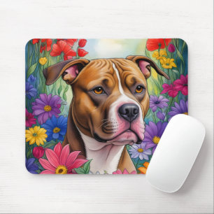 Pitbuli im Blumengarten Mousepad