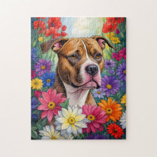 Pitbuli im Blumengarten Puzzle