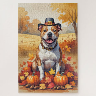 Pitbuli im Herbst hinterlässt Erntedank Kunst Puzzle