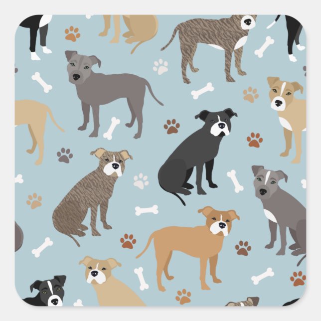 Pitbuli Paws and Bones Quadratischer Aufkleber (Vorderseite)