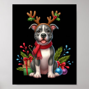 Pitbuli Rentier Weihnachtsmannmütze Weihnachten We Poster