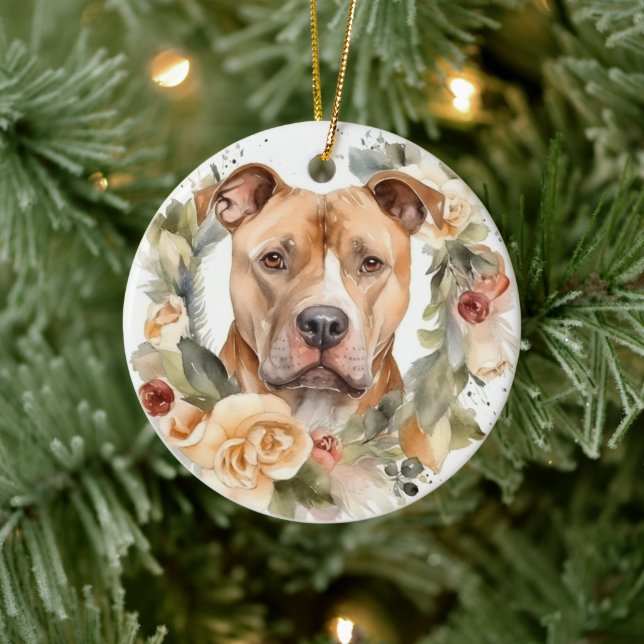 Pitbuli Weihnachtsmann Weihnachtsfest Keramik Ornament (Baum)