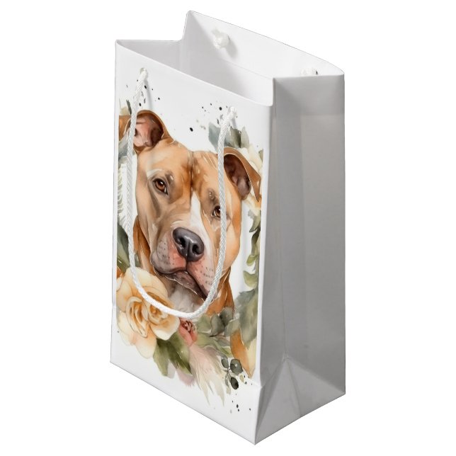 Pitbuli Weihnachtsmann Weihnachtsfest Kleine Geschenktüte (Vorderseite Schrägansicht)