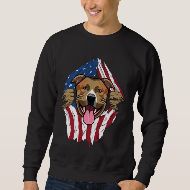Pitbull-amerikanische Flagge Sweatshirt (Vorderseite)