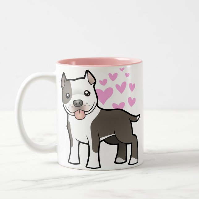 Pitbull/amerikanisches Staffordshire-Terrier-Liebe Zweifarbige Tasse (Links)