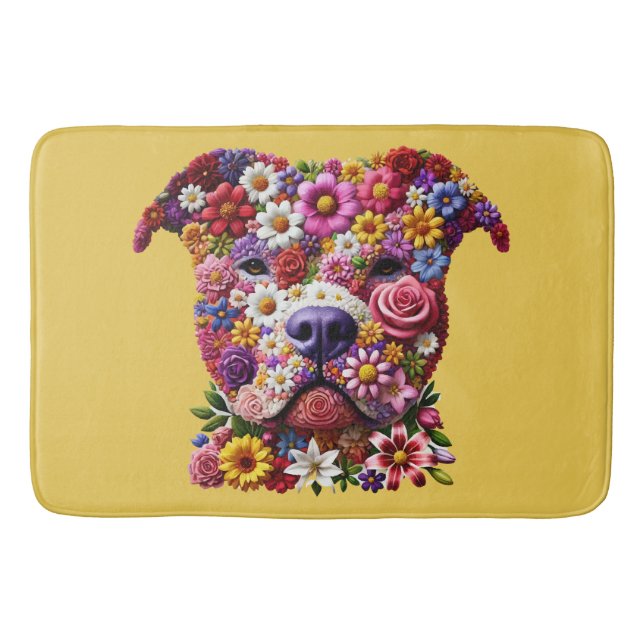 Pitbull Blume Face Dog Lover Badematte (Vorderseite)