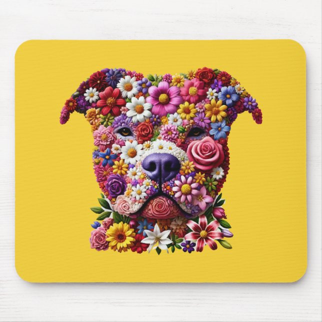 Pitbull Blume Face Dog Lover Mousepad (Vorne)