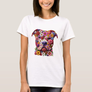 Pitbull Blumen Gesicht Hundeliebhaber T-Shirt