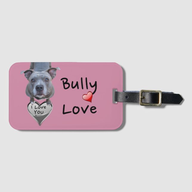Pitbull Bully Liebe Rose farbige Gepäckmarke Gepäckanhänger (Vorderseite (Horizontal))