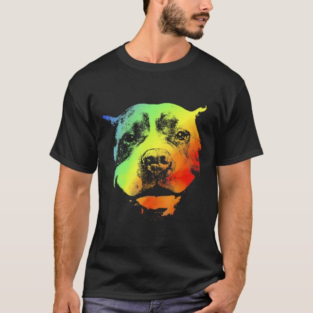 Pitbull Bunt Regenbogen Retro T-Shirt (Vorderseite)