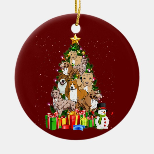 Pitbull Christmas Ohrfeigen Cute Dog Lovers Keramik Ornament (Vorne)