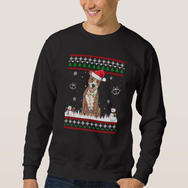 Pitbull Christmas Pajama Weihnachtsmannmütze Tree  Sweatshirt (Vorderseite)