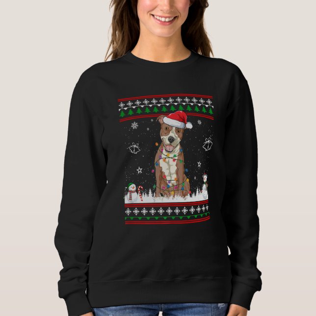 Pitbull Christmas Pajama Weihnachtsmannmütze Tree  Sweatshirt (Vorderseite)