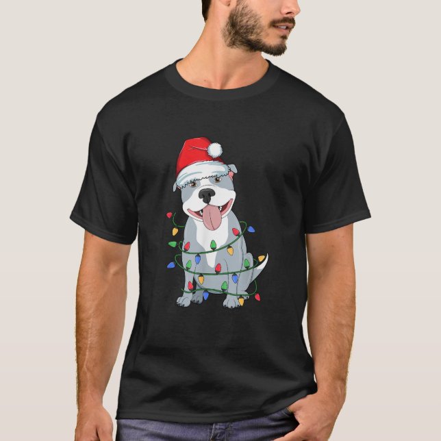 Pitbull Christmas Tree Lights Kawaii Pitty Dog Lov T-Shirt (Vorderseite)