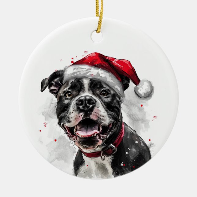 Pitbull Dog Christmas Personalized Keramik Ornament (Vorne)
