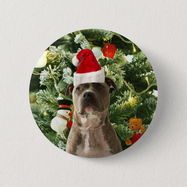 Pitbull Dog Christmas Tree Ornaments Snowman Button (Vorderseite)