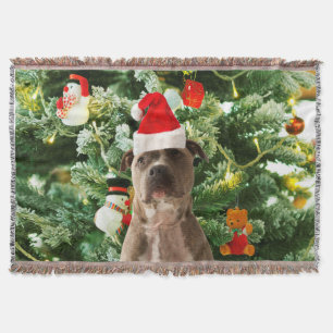 Pitbull Dog Christmas Tree Ornaments Snowman Decke