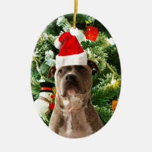 Pitbull Dog Christmas Tree Ornaments Snowman Keramikornament