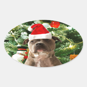 Pitbull Dog Christmas Tree Ornaments Snowman Ovaler Aufkleber