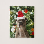 Pitbull Dog Christmas Tree Ornaments Snowman Puzzle<br><div class="desc">Pitbull Hund Weihnachtsbaumschmuck Schneemann Doormat.Niedlich Pitbull Hund mit Weihnachtsbaumschmuck Schneemann im Hintergrund.</div>