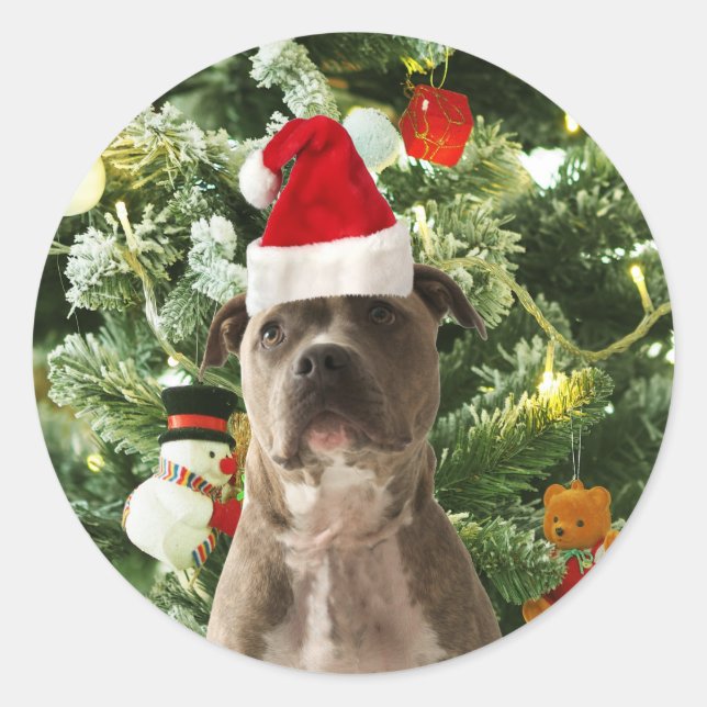Pitbull Dog Christmas Tree Ornaments Snowman Runder Aufkleber (Vorderseite)