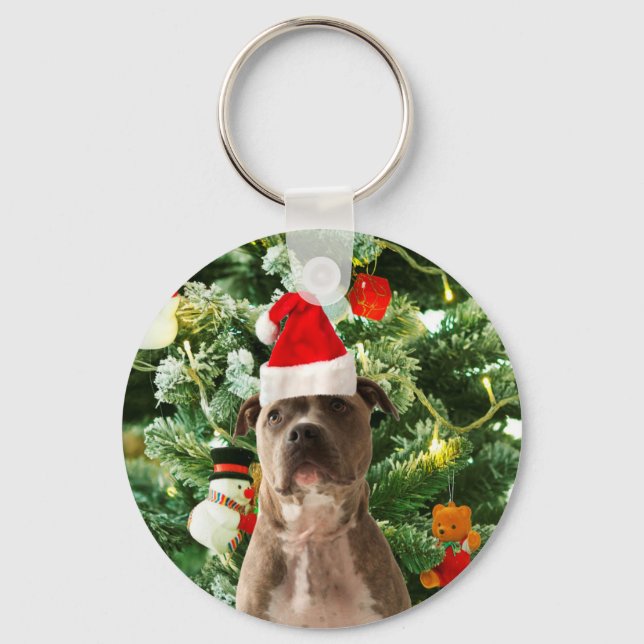 Pitbull Dog Christmas Tree Ornaments Snowman Schlüsselanhänger (Vorderseite)