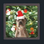 Pitbull Dog Christmas Tree Ornaments Snowman Schmuckkiste<br><div class="desc">Pitbull Hund Weihnachtsbaumschmuck Schneemann Doormat.Niedlich Pitbull Hund mit Weihnachtsbaumschmuck Schneemann im Hintergrund.</div>
