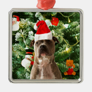 Pitbull Dog Christmas Tree Ornaments Snowman Silbernes Ornament