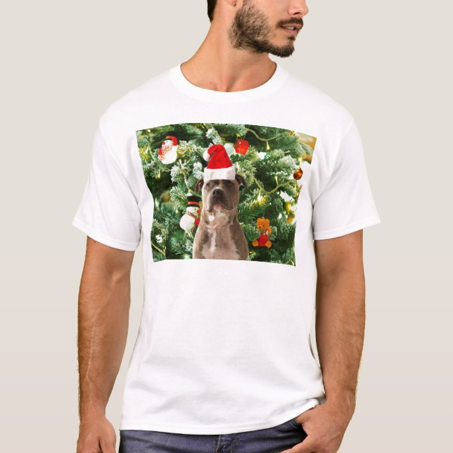 Pitbull Dog Christmas Tree Ornaments Snowman T-Shirt (Vorderseite)