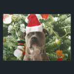 Pitbull Dog Christmas Tree Ornaments Snowman Tischset<br><div class="desc">Pitbull Hund Weihnachtsbaumschmuck Schneemann Doormat.Niedlich Pitbull Hund mit Weihnachtsbaumschmuck Schneemann im Hintergrund.</div>