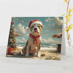 Pitbull Dog Christmas Vintag Beach Karte