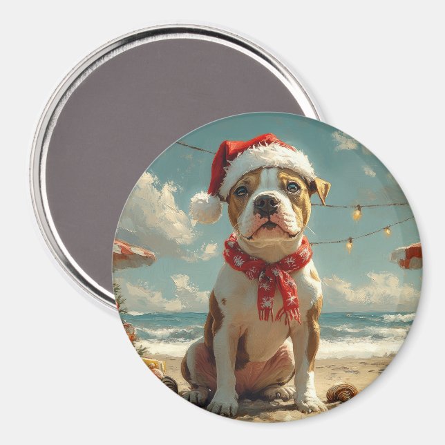 Pitbull Dog Christmas Vintag Beach Magnet (Vorderseite/Rückseite)