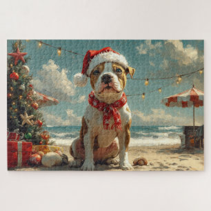 Pitbull Dog Christmas Vintag Beach Puzzle