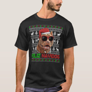 Pitbull Dog Feliz Navidog Funny Christmas T-Shirt
