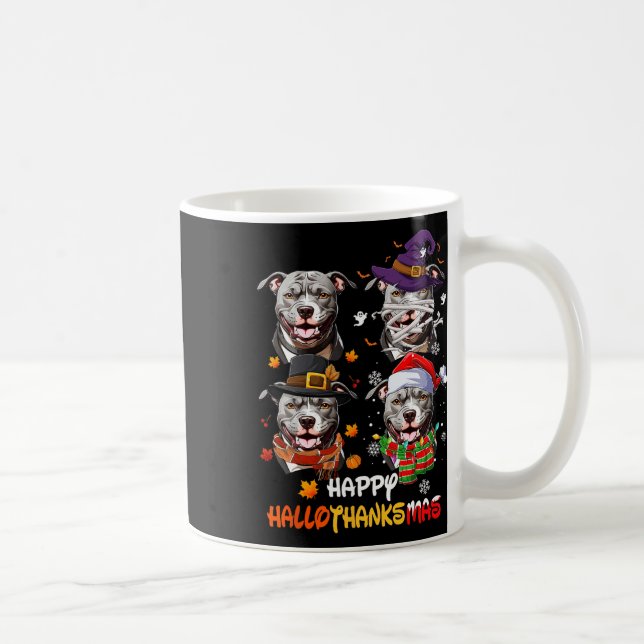 Pitbull Dog Hallothanksmas Halloween-Erntedank Kaffeetasse (Rechts)